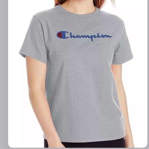 Champion Women's Crew neck Classic Logo Oxford Heather Gray Heritage T-Shirt